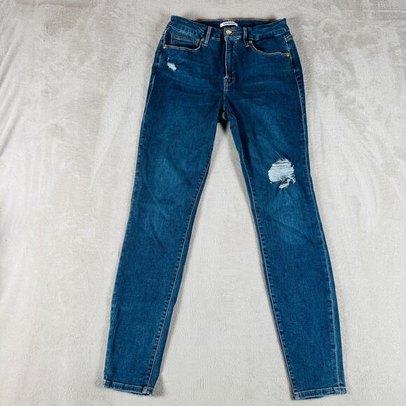 Good American Jean Women 6/28 Medium Wash Blue Denim Good Legs Skinny Distressed - Picture 1 of 15